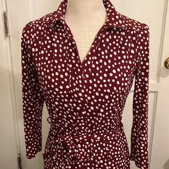 Faith and Passion Brand, size small burgundy dress white polka dotted dress. - Picture 2 of 6